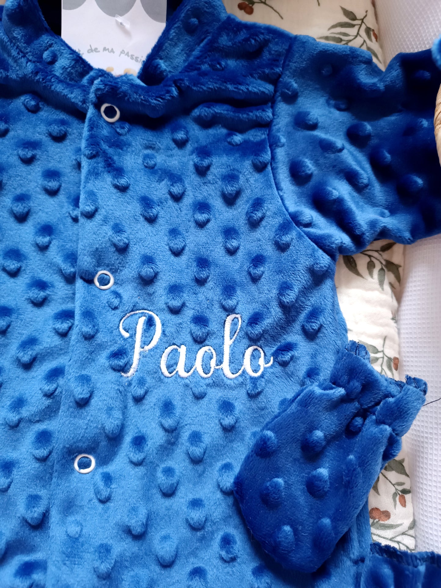 Ensemble naissance pyjama minky bleu marine 0/3 mois