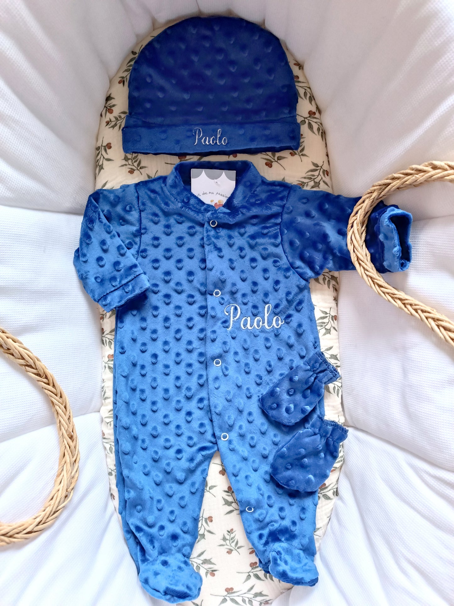 Ensemble naissance pyjama minky bleu marine 0/3 mois