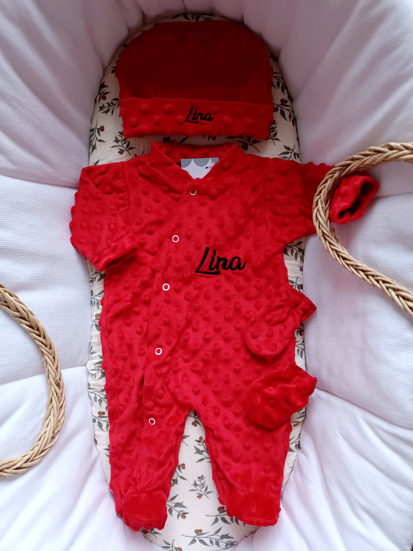 Ensemble naissance pyjama minky mixte rouge 0/3 mois