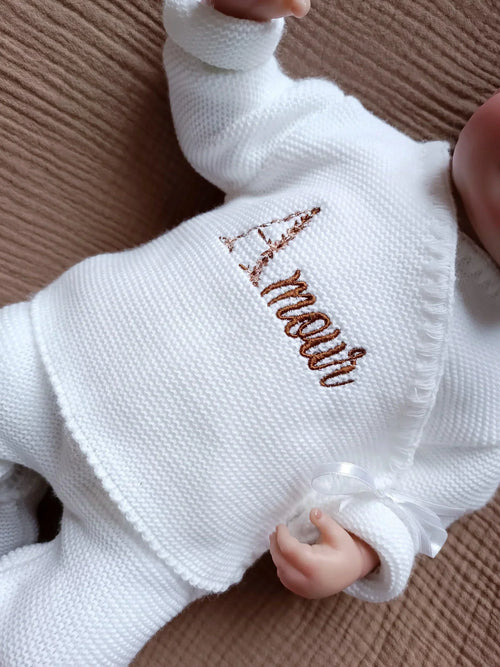 Brassière bébé personnalisée en maille avec nœud satiné