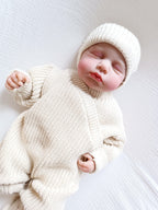 Combinaison maille beige, croisé, 0/3 mois, 3 pièces - personnalisable -
