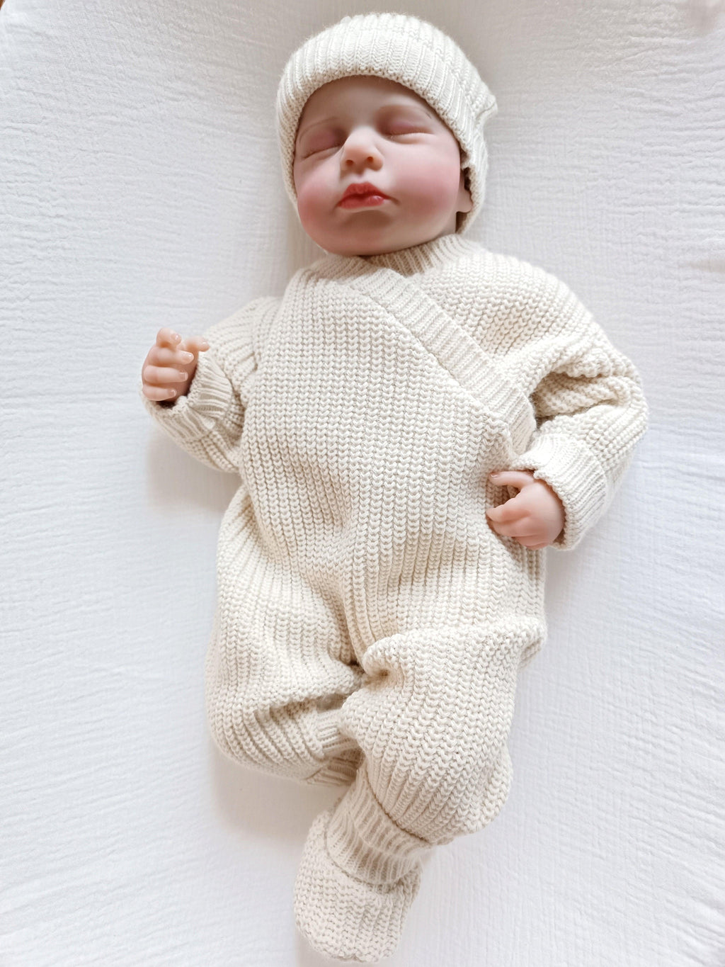 Combinaison maille beige, croisé, 0/3 mois, 3 pièces - personnalisable -