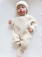 Combinaison maille beige, croisé, 0/3 mois, 3 pièces - personnalisable -
