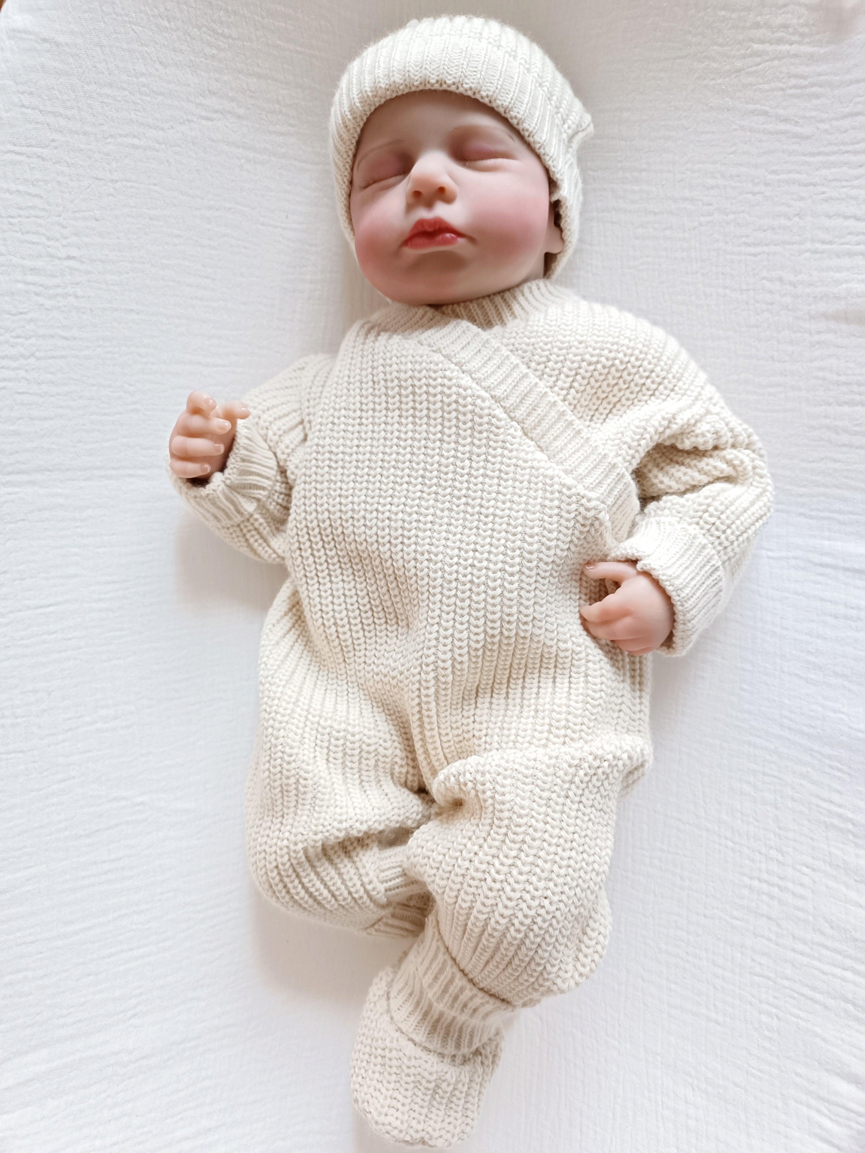 Combinaison maille beige, croisé, 0/3 mois, 3 pièces - personnalisable -