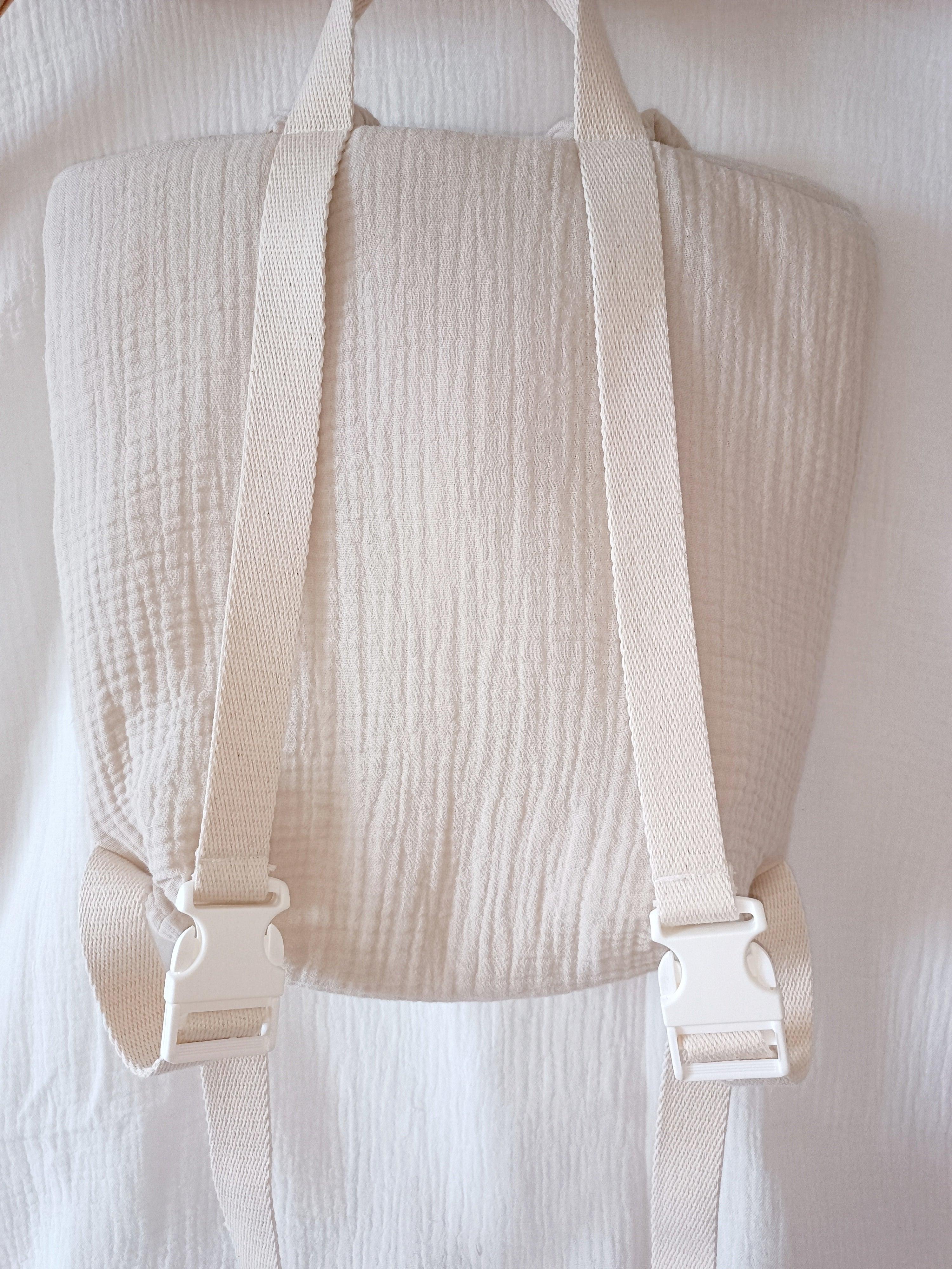 Sac à dos en gaze de coton beige avec oreilles blache - personnalisable -
