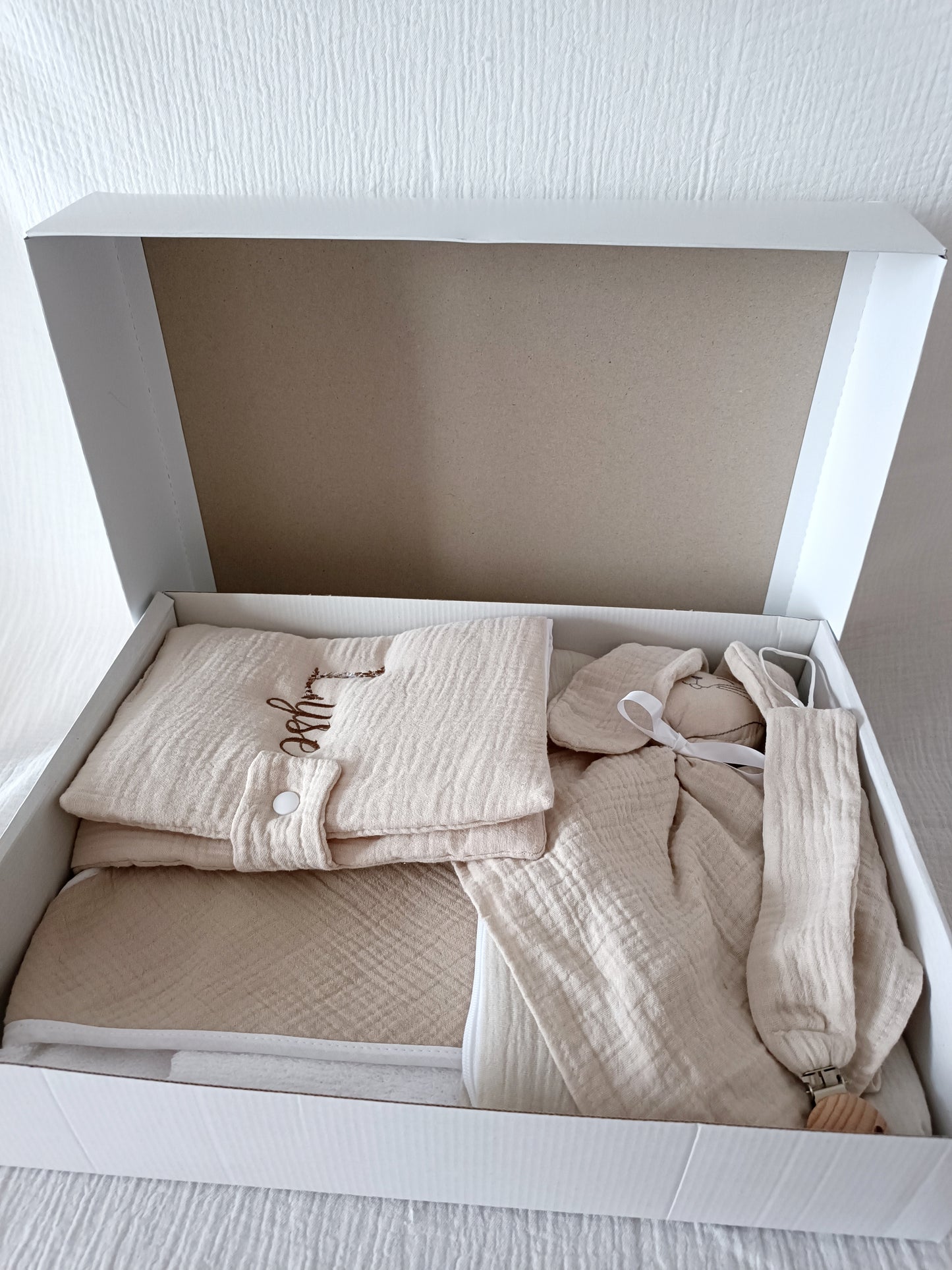 Box beige en gaze de coton - personnalisable -