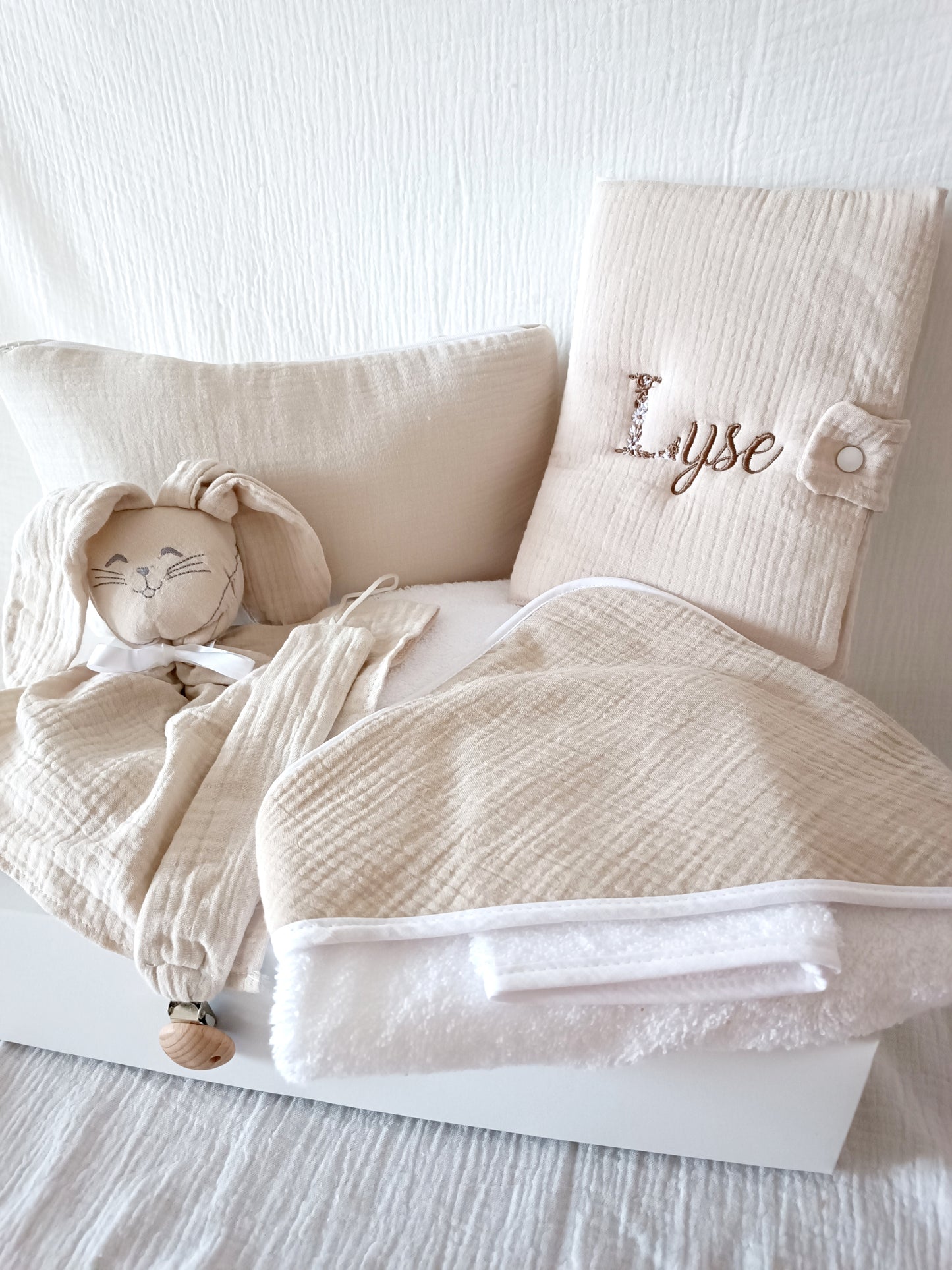 Box beige en gaze de coton - personnalisable -