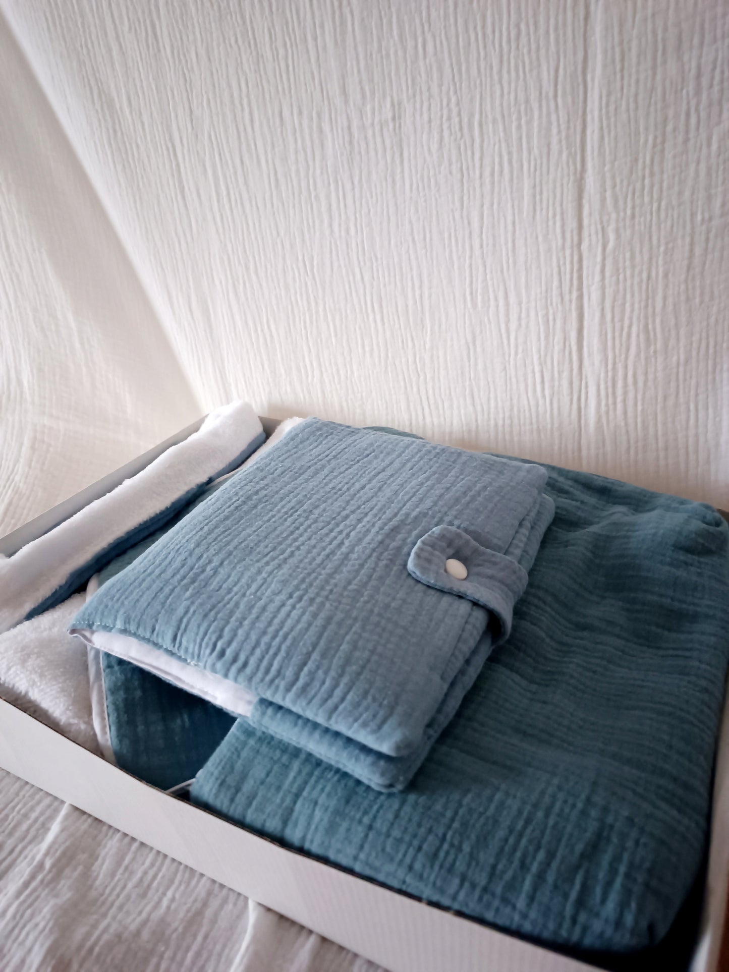 Box bleu denim en gaze de coton - personnalisable -