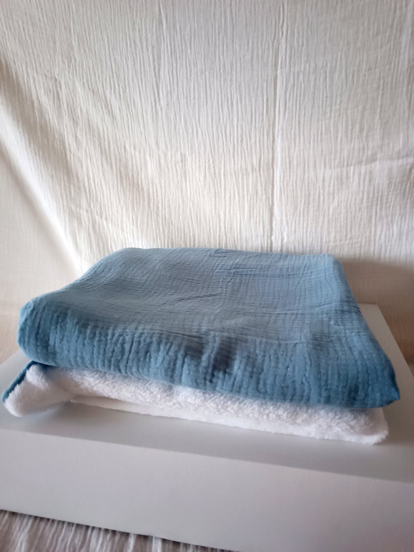 Box bleu denim en gaze de coton - personnalisable -