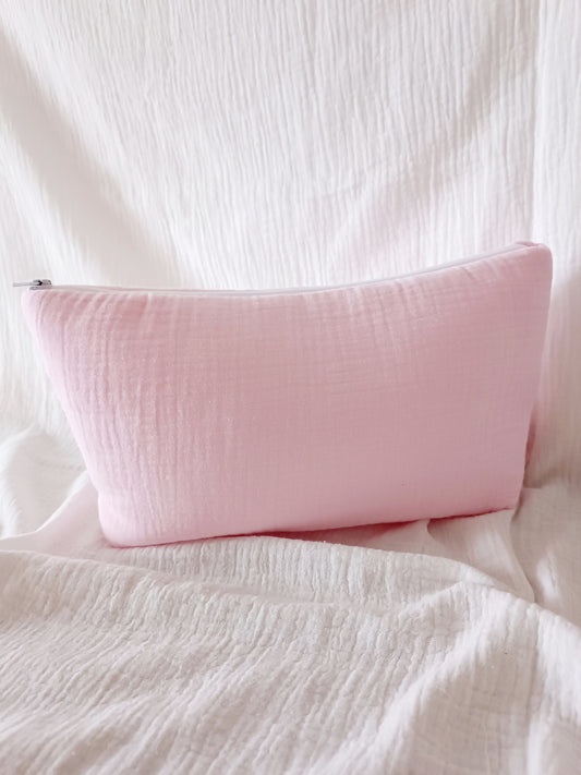 Trousse en gaze de coton rose - personnalisable -