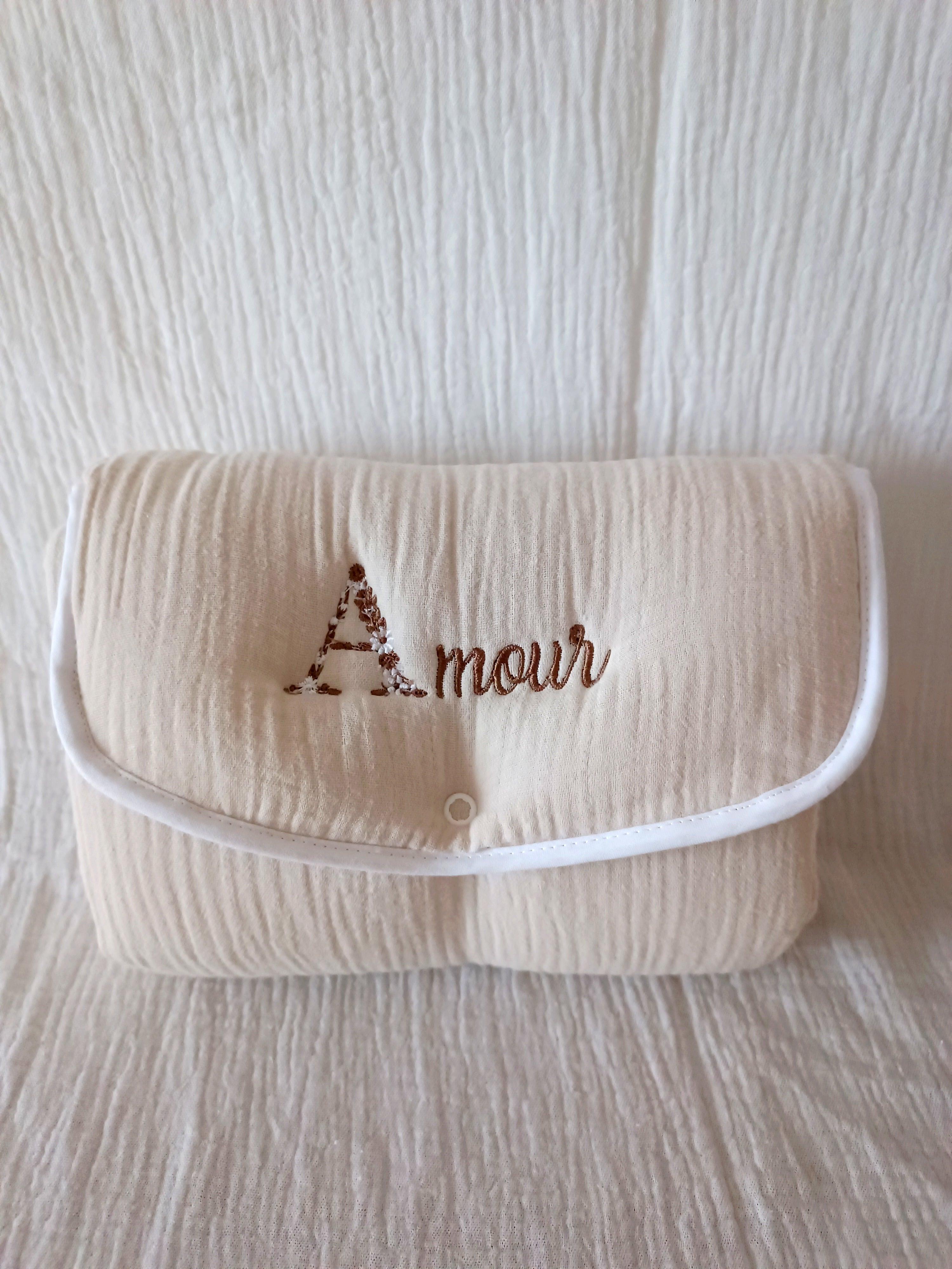Tapis à langer en gaze de coton beige - personnalisable -