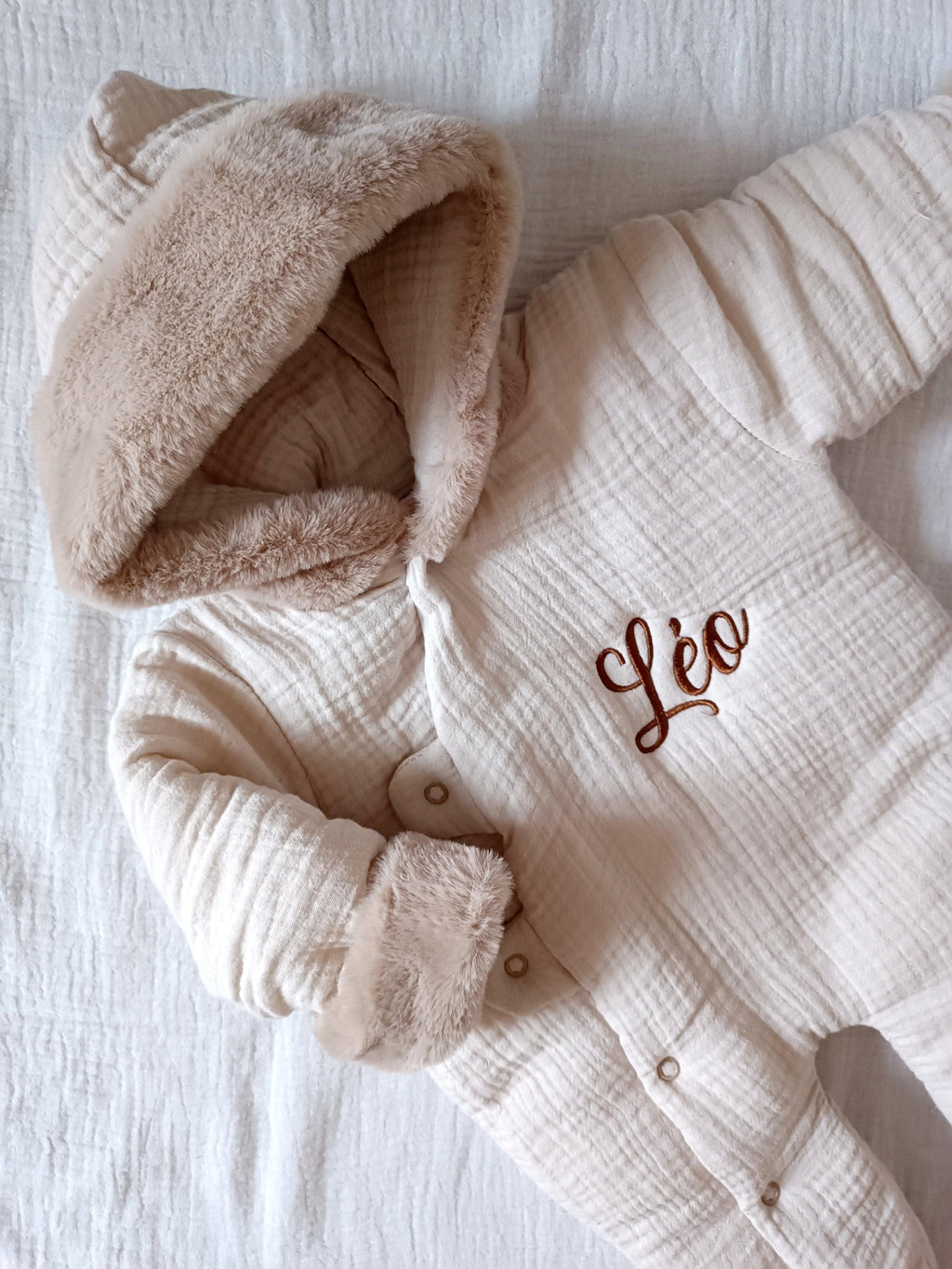 Combinaison pilote en gaze de coton fourrure beige - personnalisable - plusieurs tailles -
