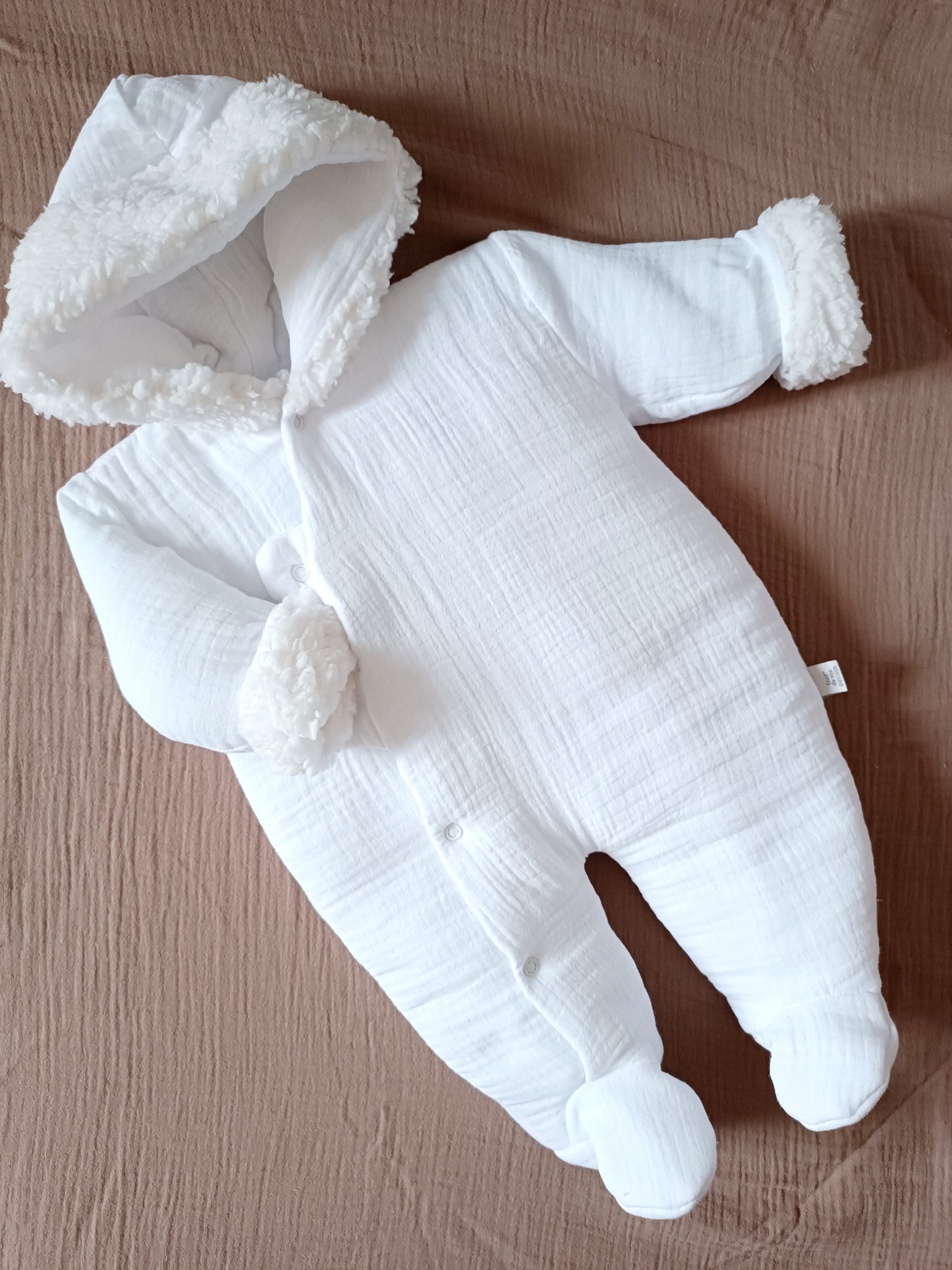 Combinaison pilote en gaze de coton fourrure blanc  - personnalisable -