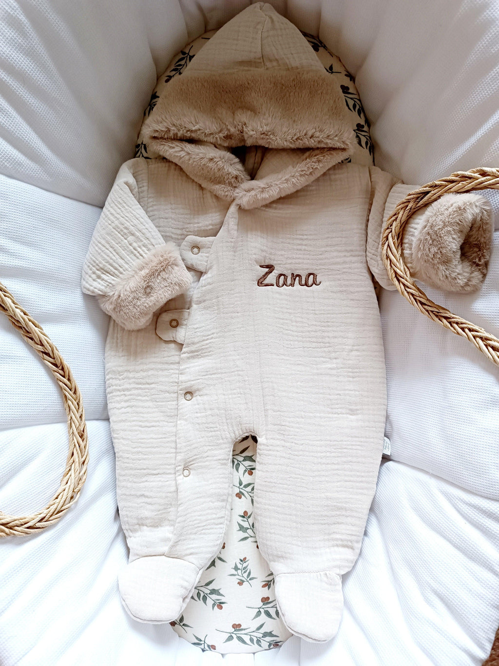 Combinaison pilote en gaze de coton fourrure beige - personnalisable - plusieurs tailles -