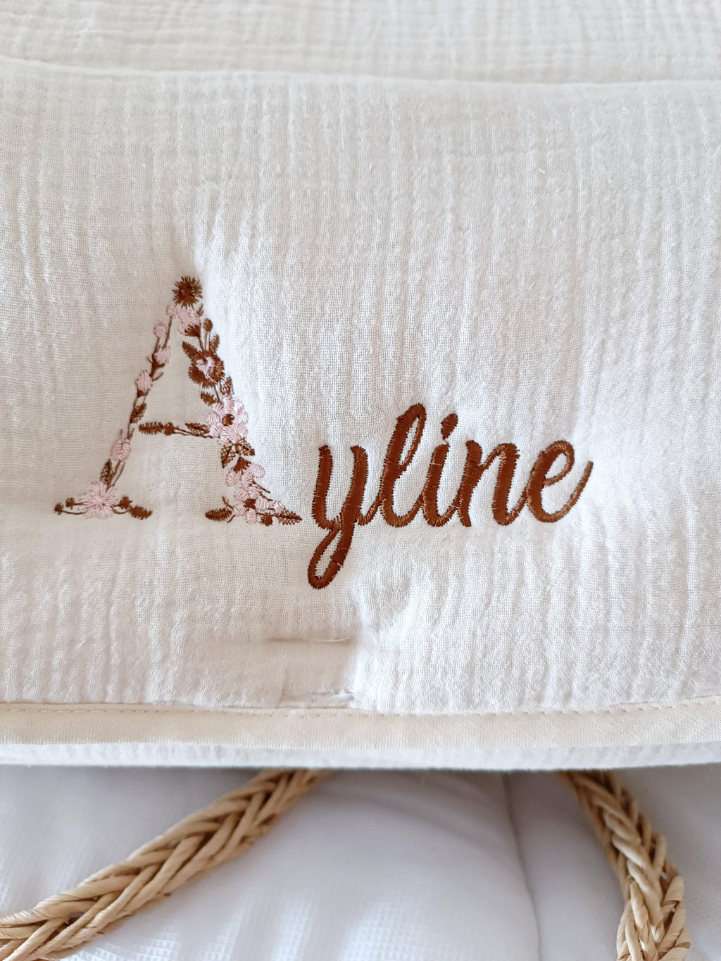 Sac à langer en gaze de coton beige - personnalisable -