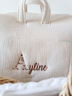 Sac à langer en gaze de coton beige - personnalisable -