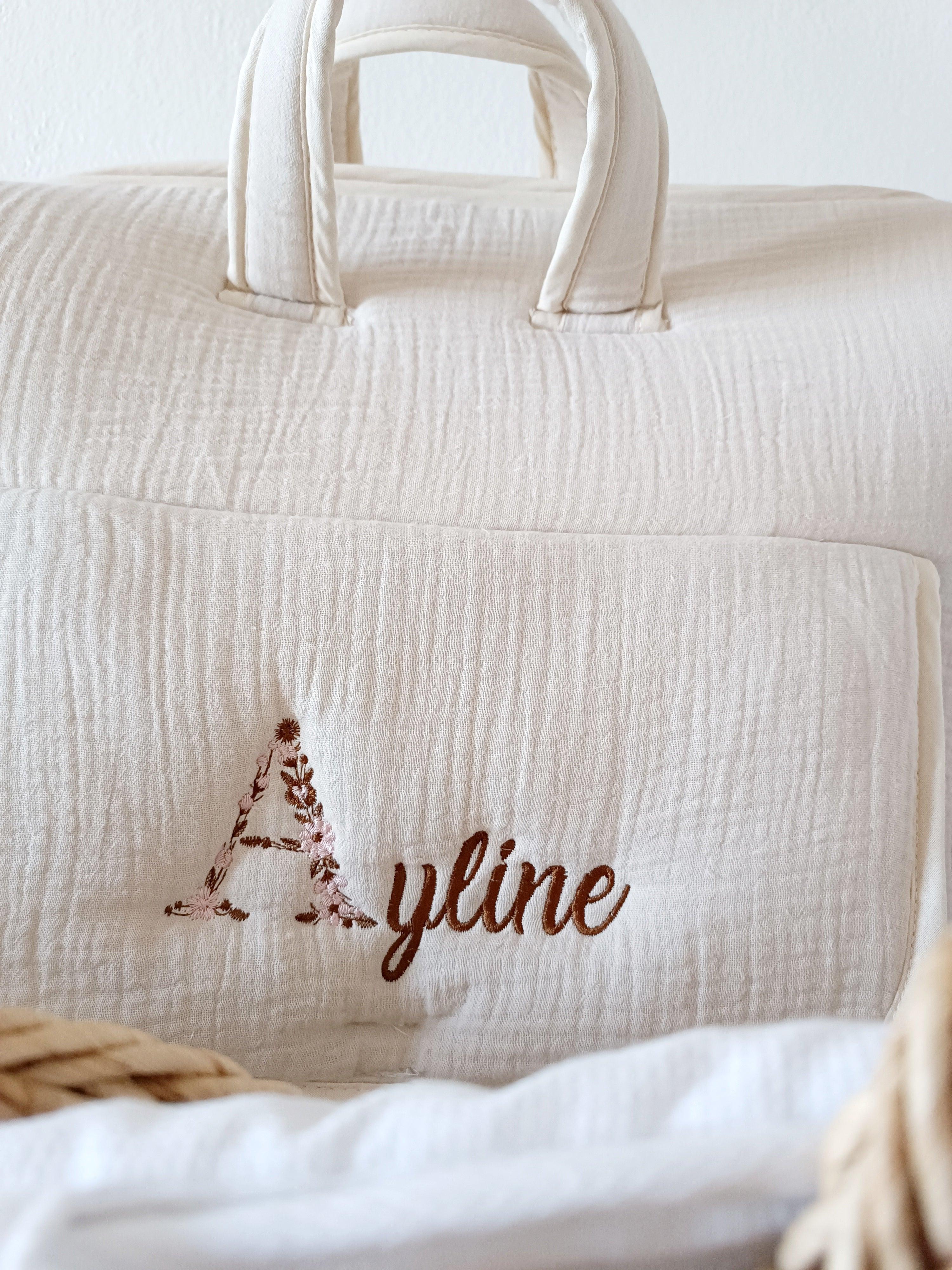 Sac à langer en gaze de coton beige - personnalisable -