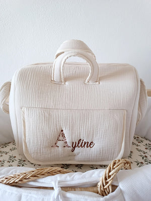 Sac à langer en gaze de coton beige - personnalisable -