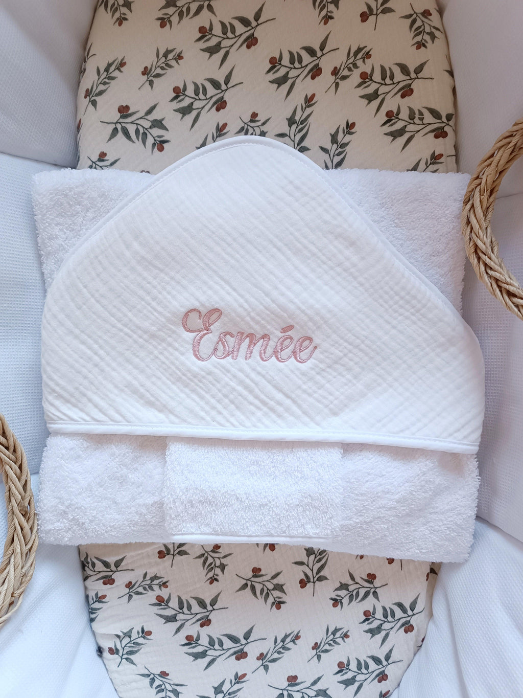 Cape de bain en gaze de coton blanc - personnalisable -