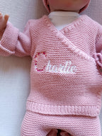 Tenue naissance vieux rose 0/3 mois - avec Lettre Fleuries à personnaliser + coeurs - personnalisable -