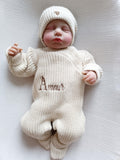 Combinaison maille beige, croisé, 0/3 mois, 3 pièces - personnalisable -