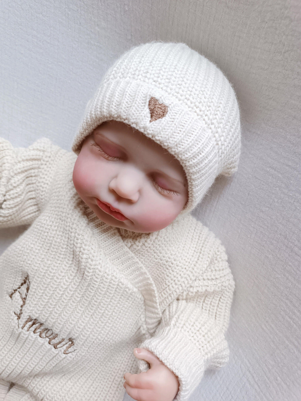 Combinaison maille beige, croisé, 0/3 mois, 3 pièces - personnalisable -