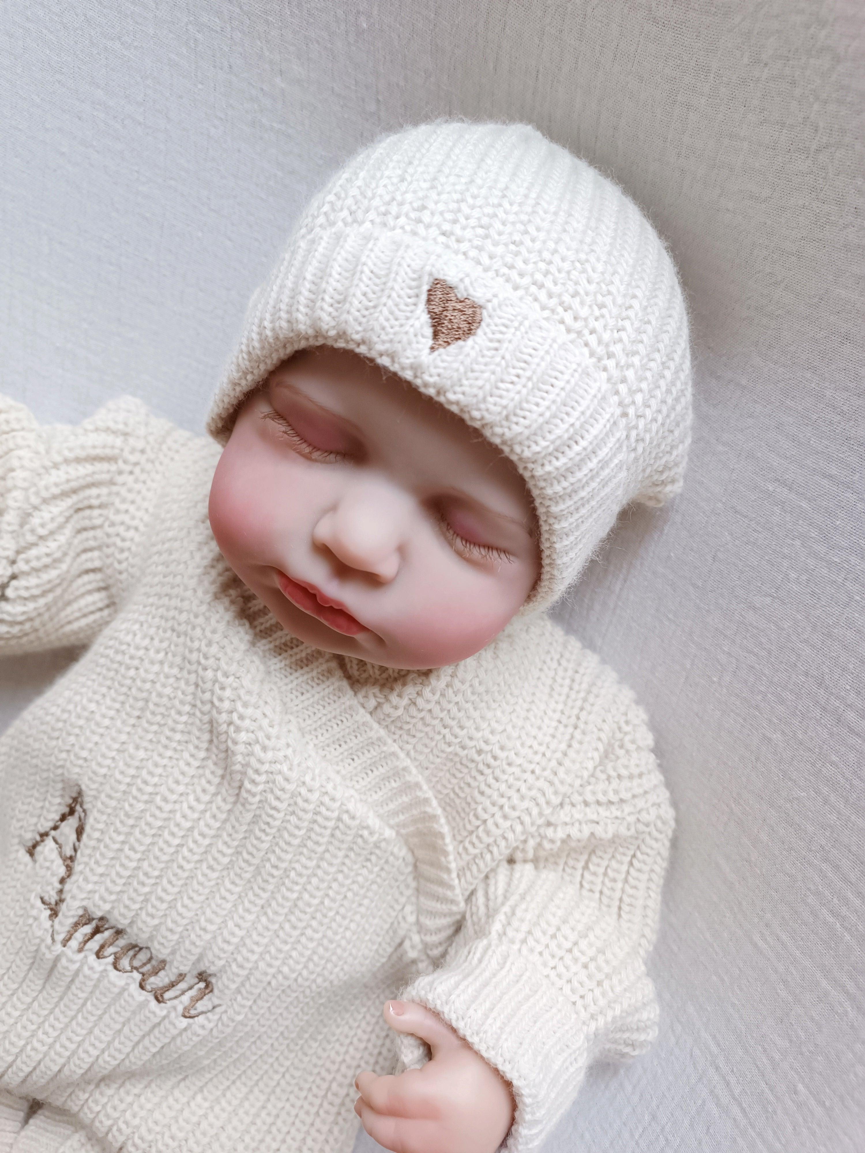 Combinaison maille beige, croisé, 0/3 mois, 3 pièces - personnalisable -