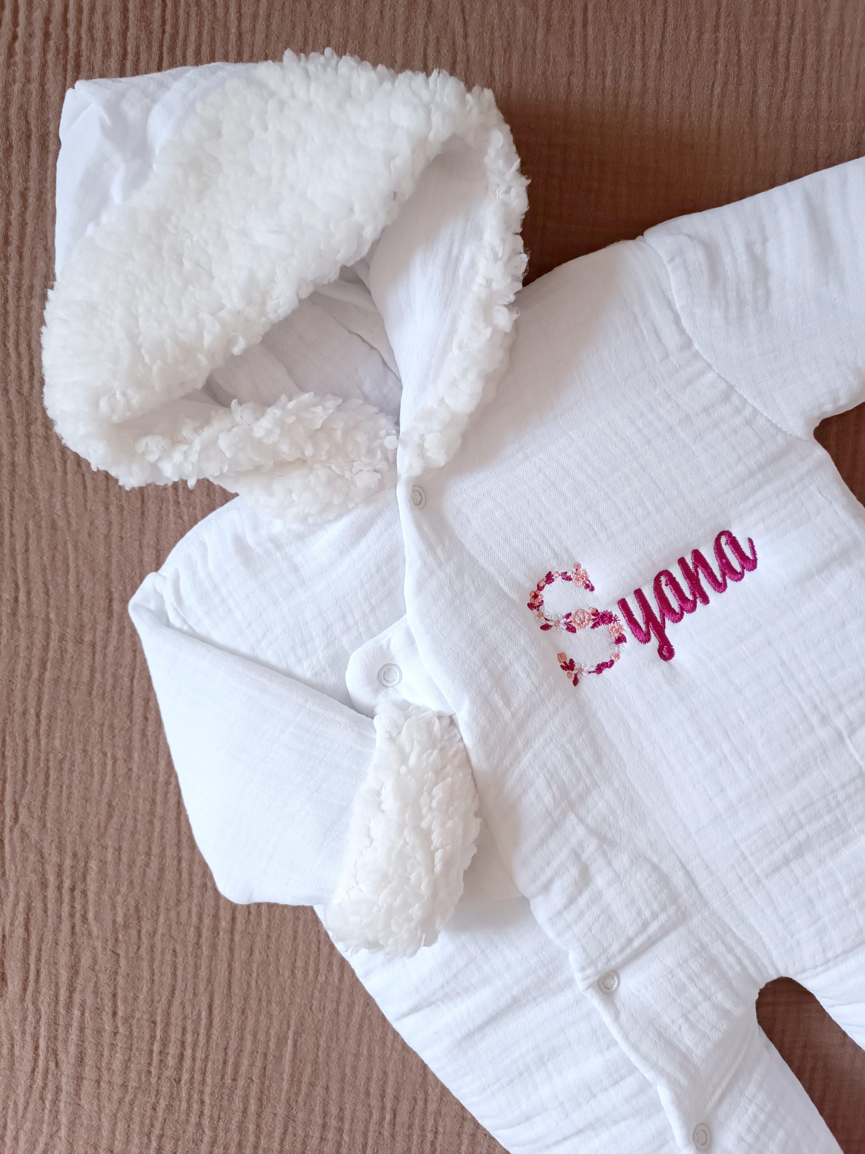 Combinaison pilote en gaze de coton fourrure blanc  - personnalisable -