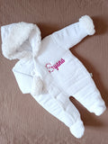 Combinaison pilote en gaze de coton fourrure blanc  - personnalisable -