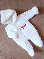 Combinaison pilote en gaze de coton fourrure blanc  - personnalisable -
