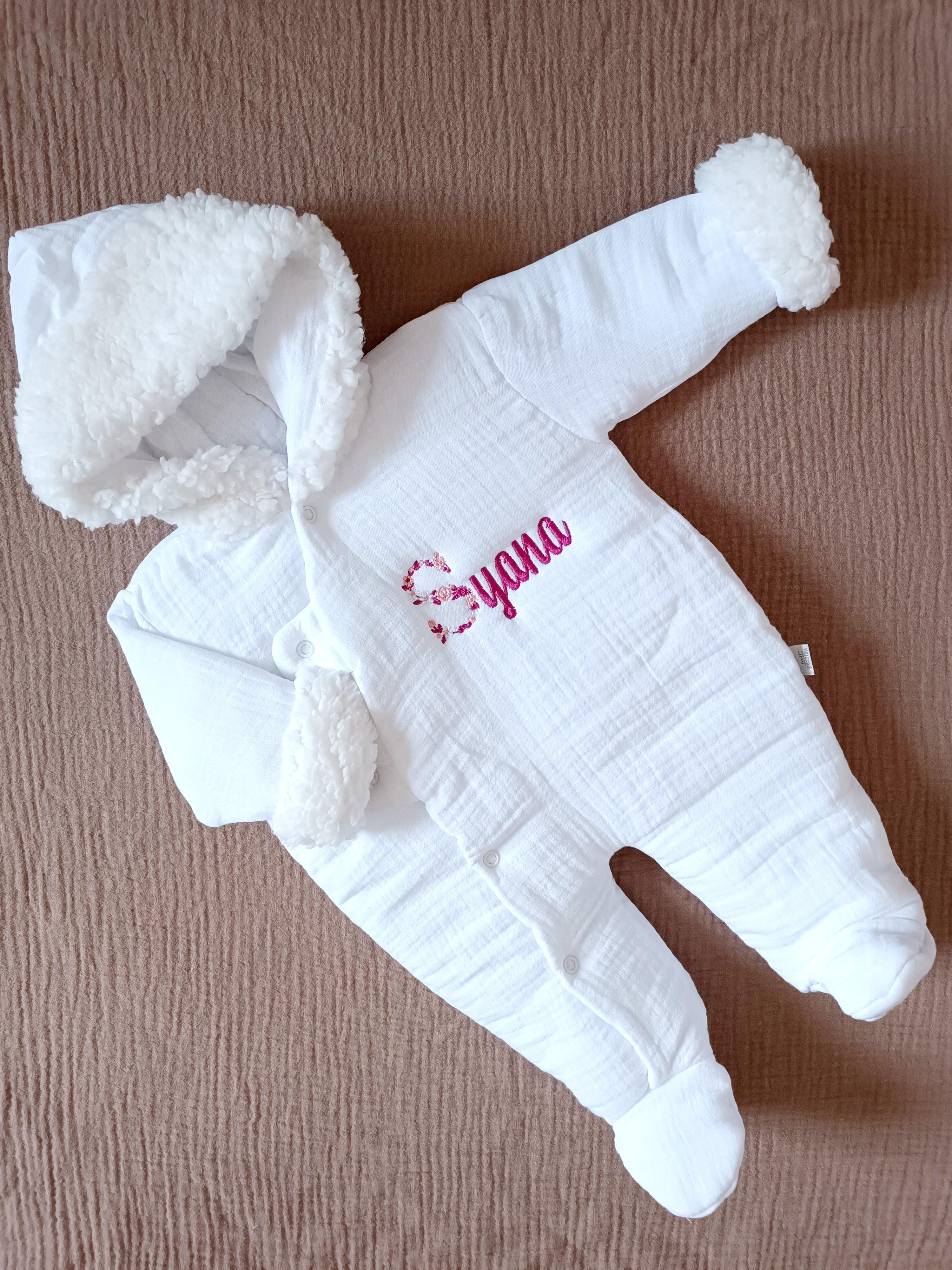 Combinaison pilote en gaze de coton fourrure blanc  - personnalisable -