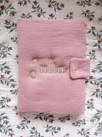 Protège carnet de santé en gaze de coton terracotta - personnalisable -