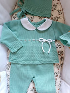 Ensemble complet naissance vert avec détails lacet blanc 0/3 mois