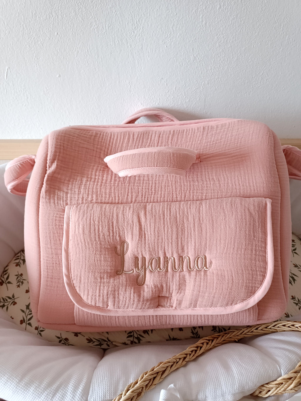 Sac à langer en gaze de coton terracota - personnalisable -
