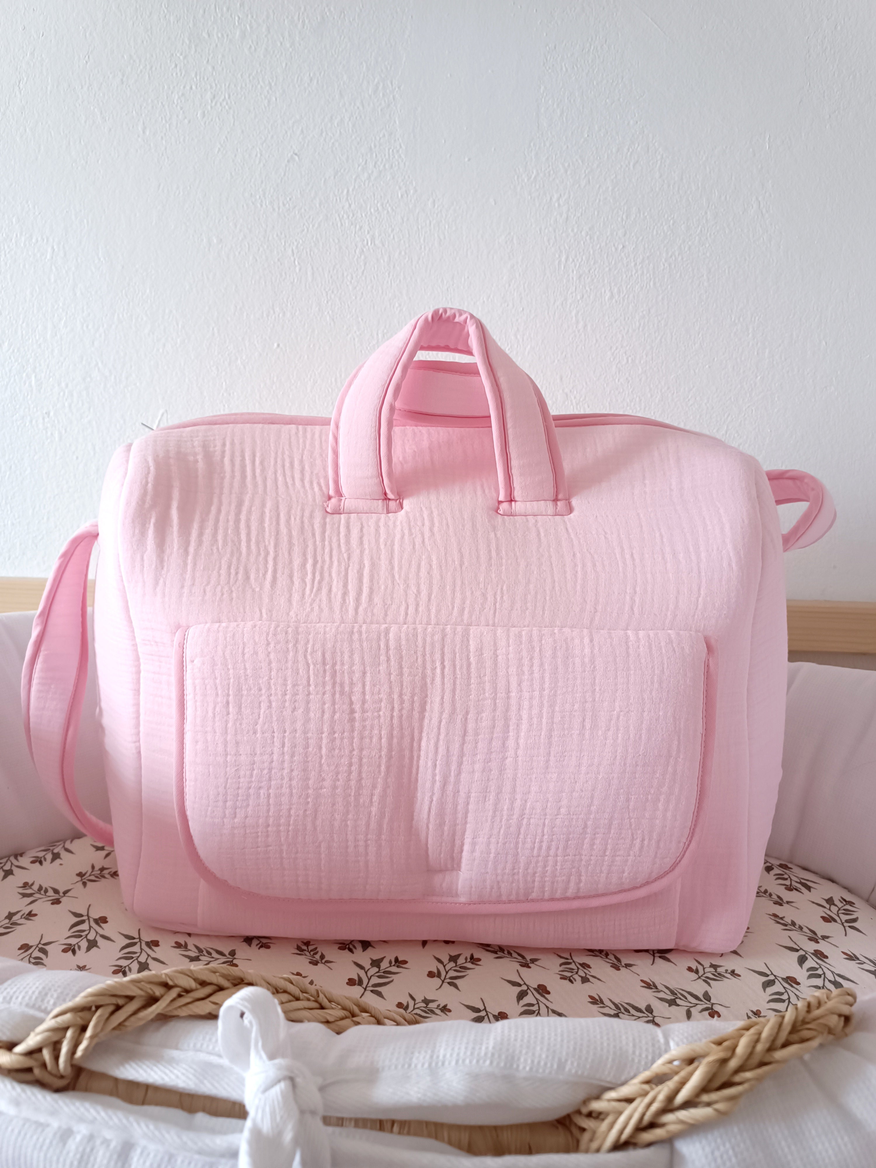 Sac à langer en gaze de coton rose - personnalisable -