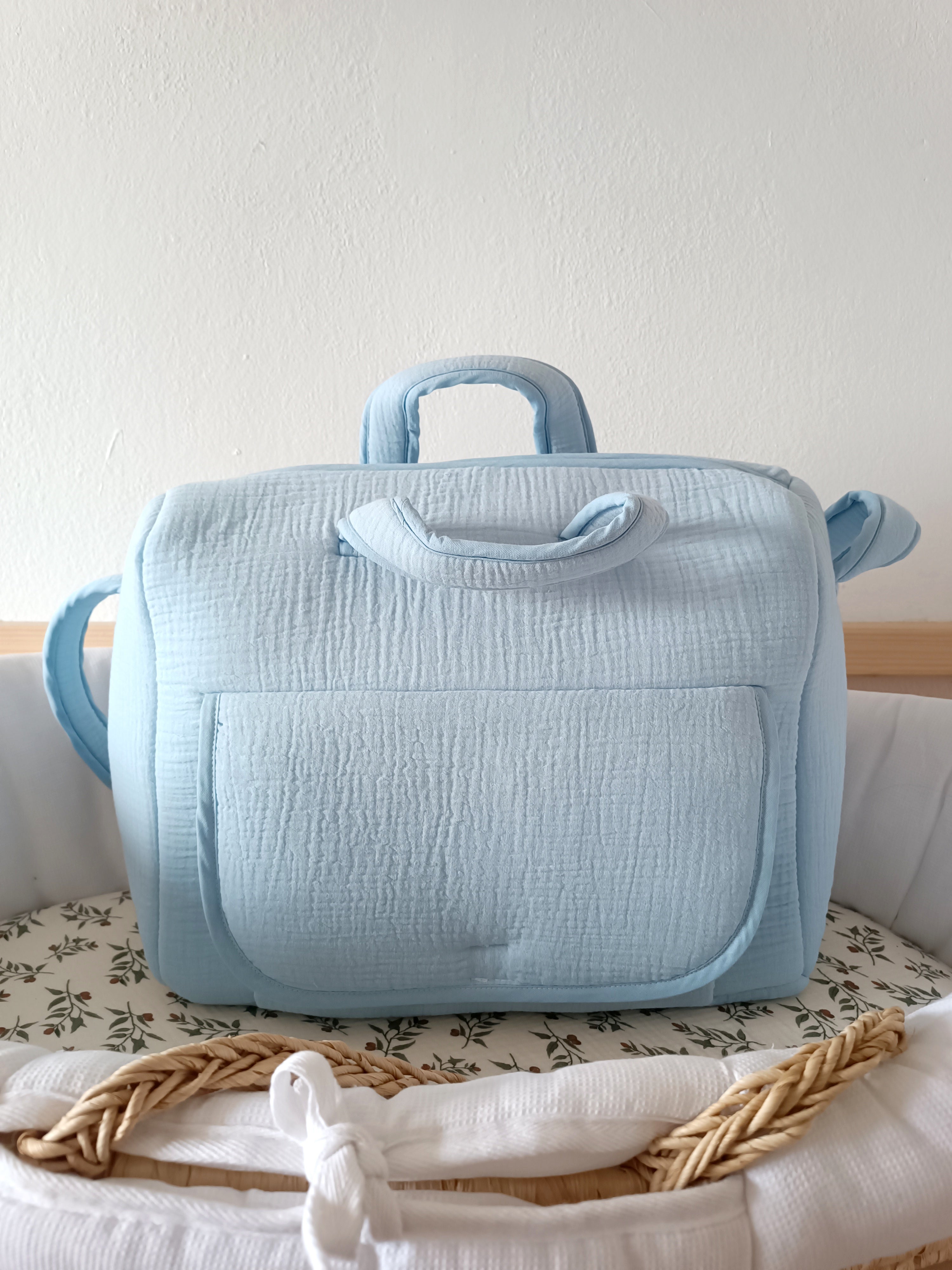 Sac à langer en gaze de coton bleu ciel - personnalisable -