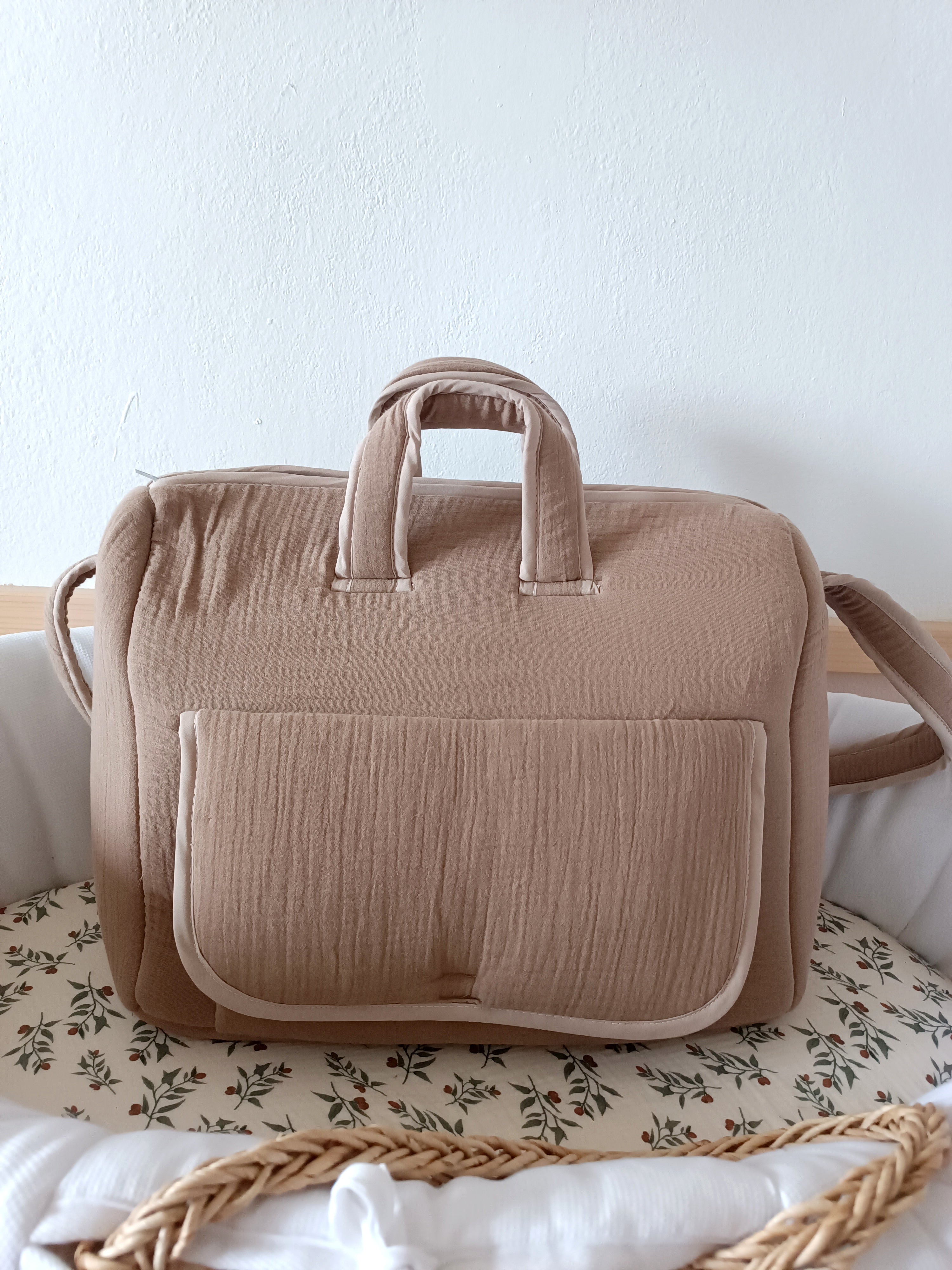 Sac à langer en gaze de coton marron - personnalisable -