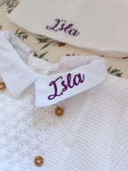 Ensemble complet naissance blanc avec détails boutons 0/3 mois