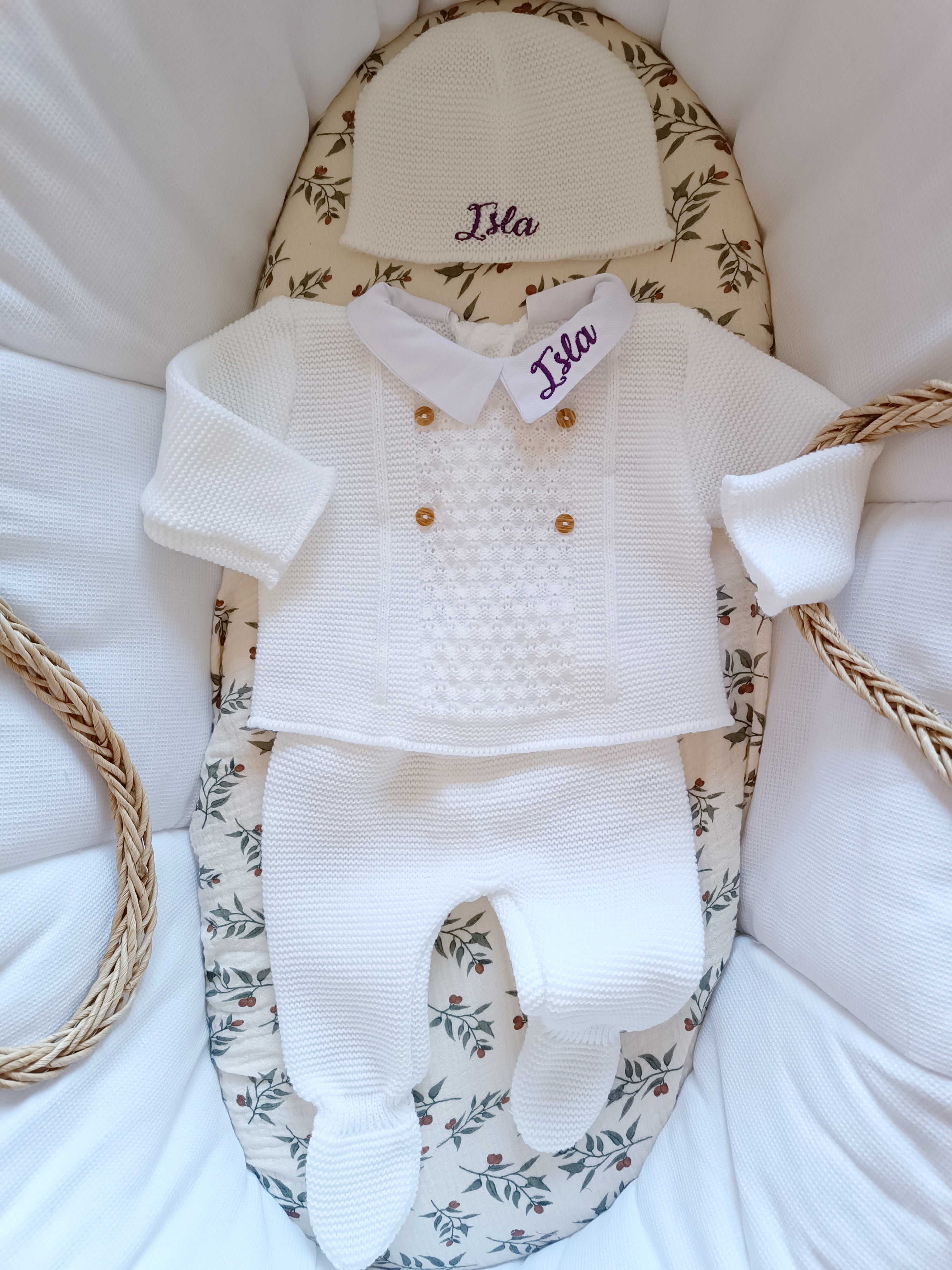 Ensemble complet naissance blanc avec détails boutons 0/3 mois