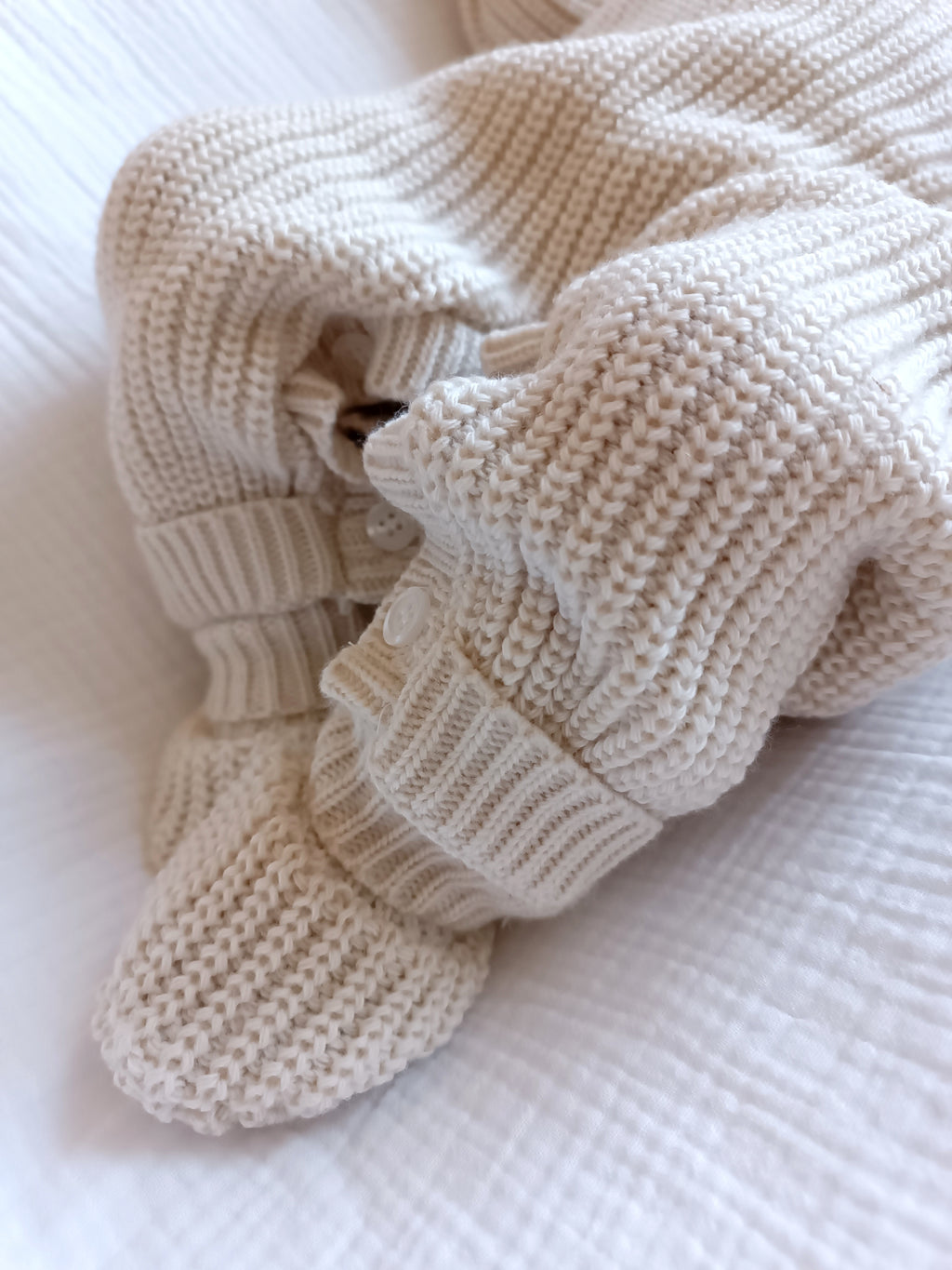 Combinaison maille beige, 0/3 mois, 3 pièces - personnalisable -