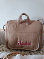 Sac à langer en gaze de coton marron - personnalisable -