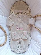 Combinaison maille beige, croisé, 0/3 mois, 3 pièces - personnalisable -