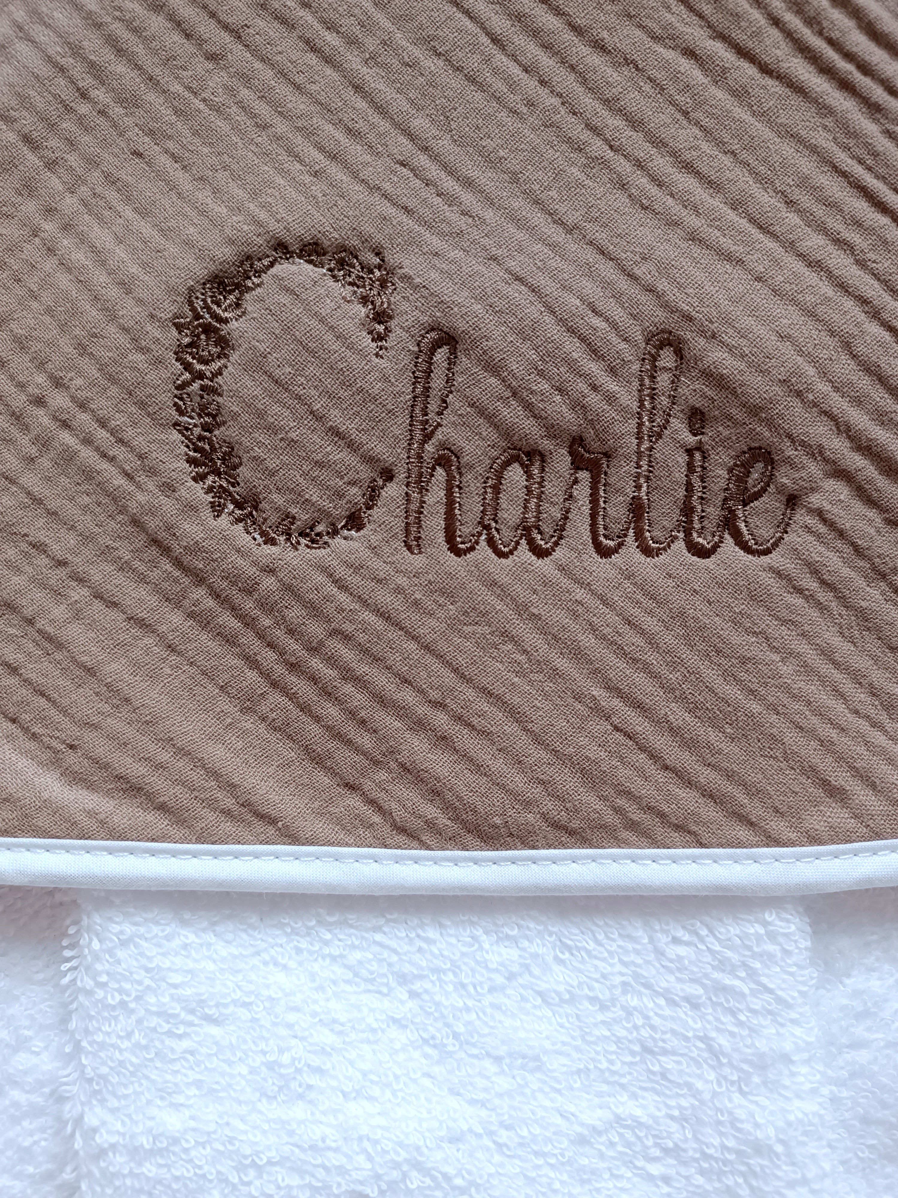 Cape de bain en gaze de coton marron - personnalisable -
