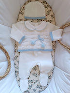 Ensemble complet naissance pompoms blanc 0/3 mois