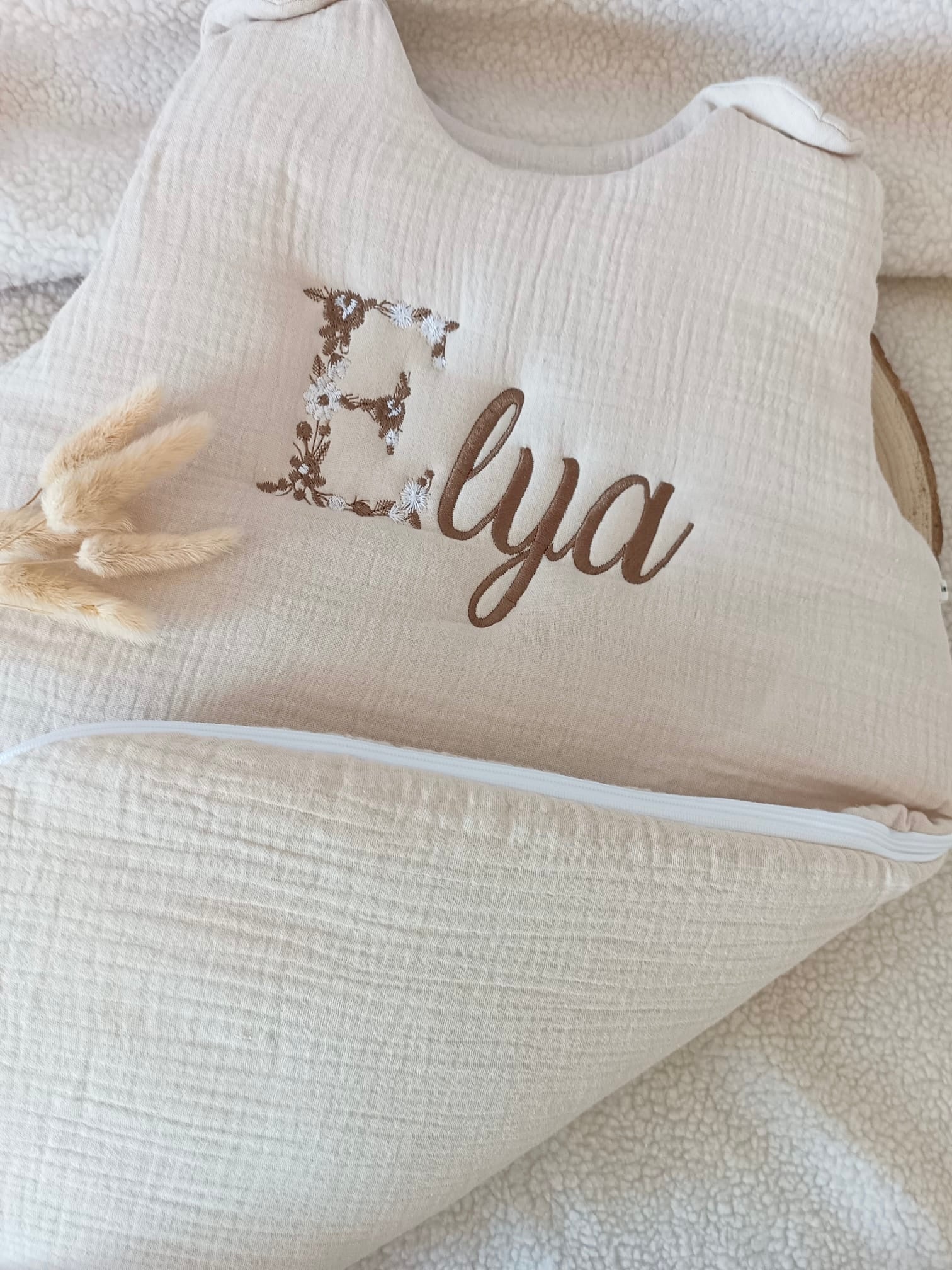 Gigoteuse molletonnée en gaze de coton beige 0/6mois ou 6/24 mois
