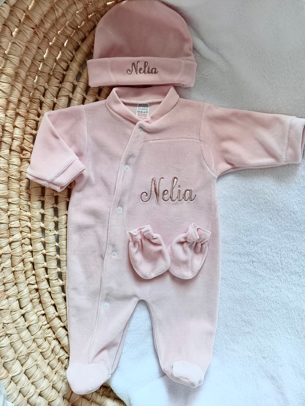 Dors bien velours vieux rose, 3 pièces