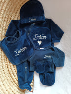 Pyjama naissance personnalisé velours – ensemble 5 pièces bébé