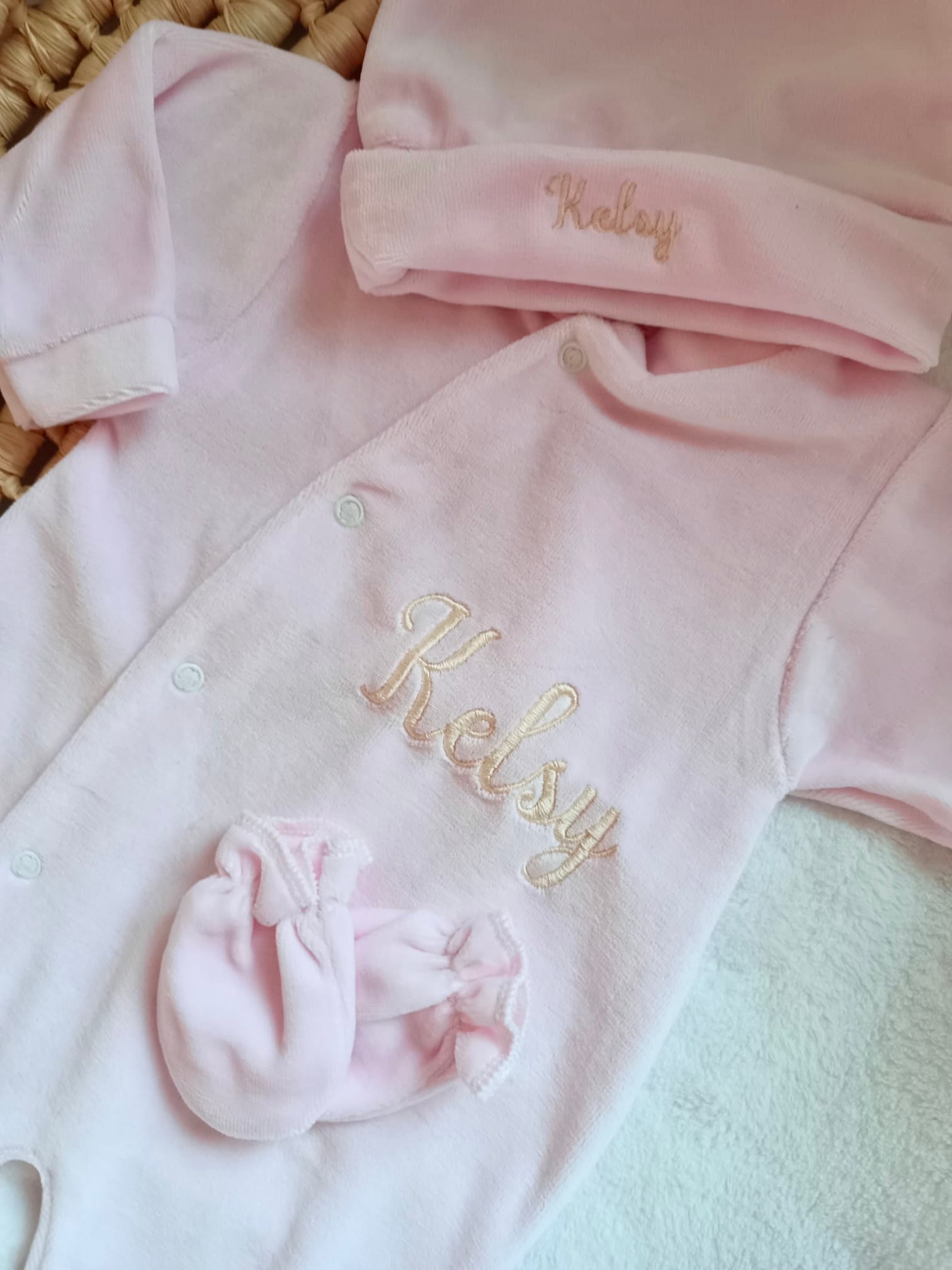 Dors bien velours rose, 3 pièces