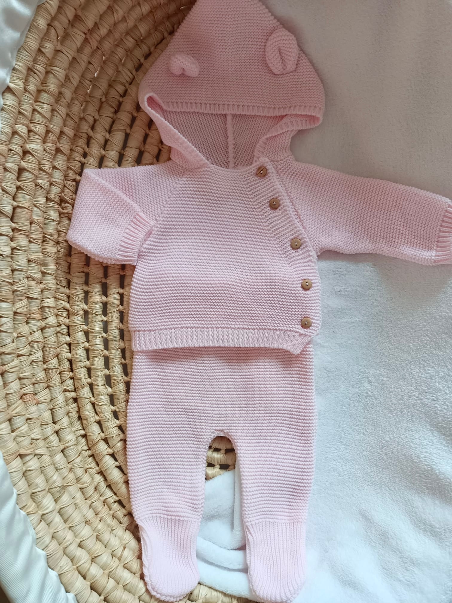 Tenue naissance rose 0/3 mois -  oreilles ours - personnalisable -