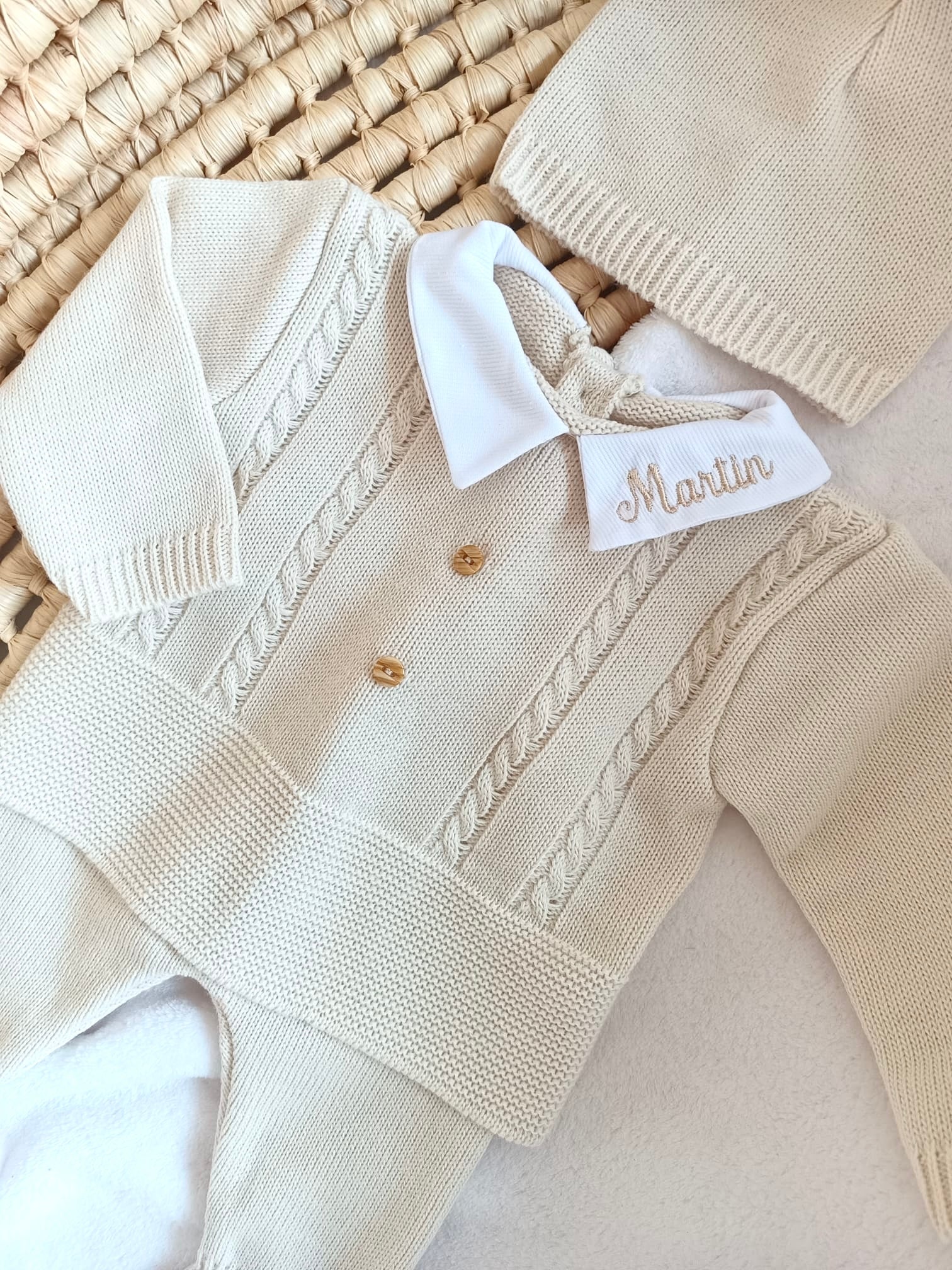 Ensemble naissance en maille personnalisé - Charme